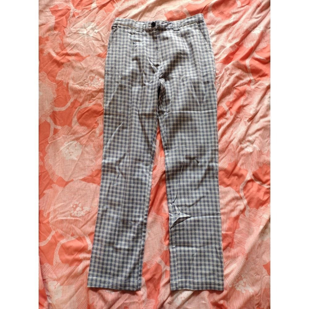 Calvin Klein Jeans Women Plaid Flare Pants Blue Tan Size 32